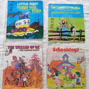 VTG Mr. Pickwick 45 RPM Bundle of 4 Kids Records Tubby Wizard of Oz Farm School